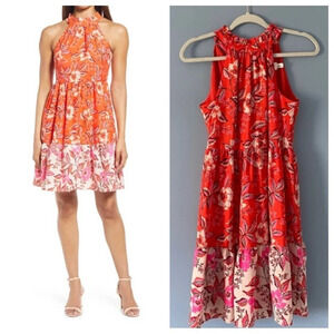Eliza J high halter neck floral fit and flare Dress 18271